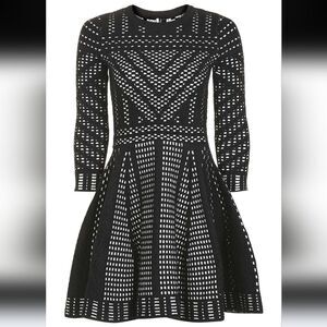 Top Shop Geometric Pattern Fit And Flare Knitted Mini Dress Black White Size US8